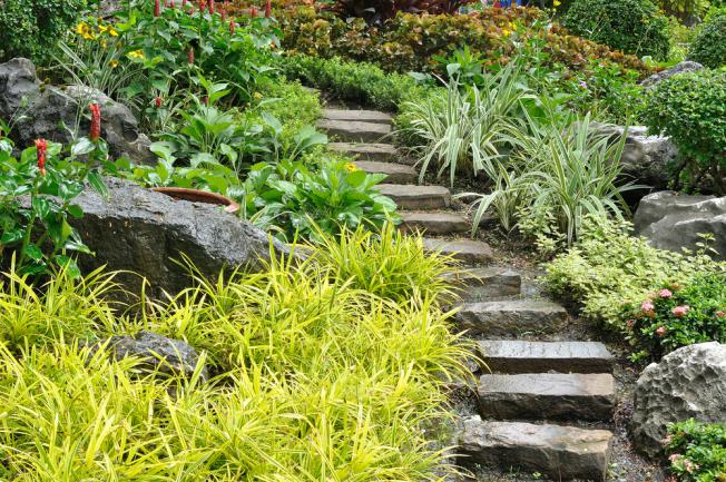 Jardin ornemental et potager en pente